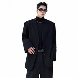 luzhen-chaqueta elegante de moda coreana para hombre, abrigo c hombrera, sin cuello traje, chaquetas bitas, 89b0f3, primavera, 2024 B9TF#