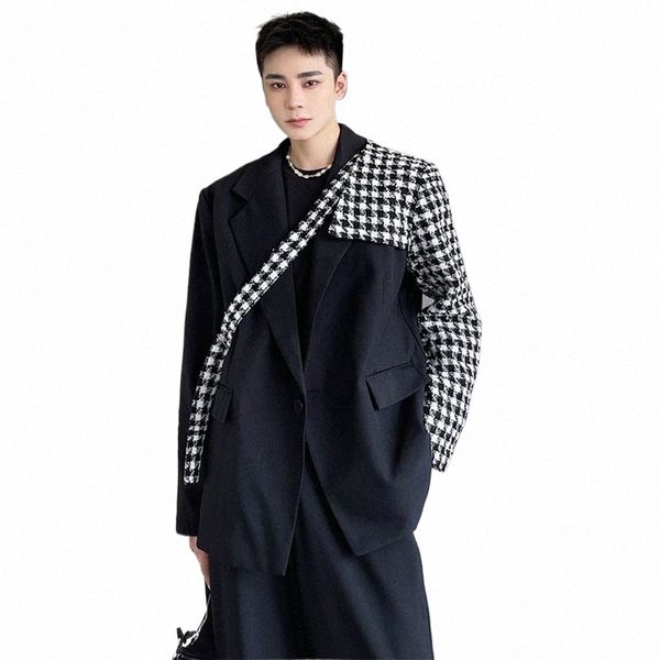 Luzhen Nicho Diseño Plaid Patchwork Diseño Traje Abrigo Hombres High Street Suelta Elegante Chaqueta Blazer Coreana Envío Gratis LZ1329 D1Dr #