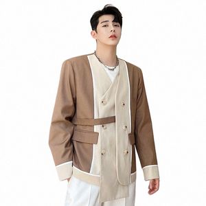 Luzhen Original Double boutonnage High Street Blazer Manteau Hommes 2024 Nouveau Fi Couleur Ctrast Splicing Design Veste de costume LZ1620 s6Ha #