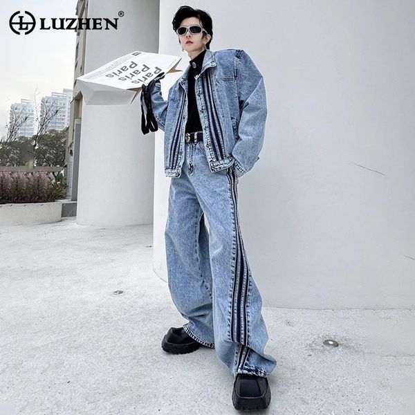 Luzhen Spring Fashion Splicing Design Twopiece Sets Mens High Street Original Trendy Straight Jeans Jacket LZ1544 240428