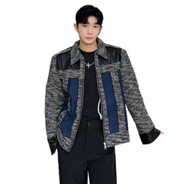 Luzhen Design élégant Couleur Ctrast Denim Splicing Designer Vestes Casual Hommes de haute qualité élégant manteau coréen à la mode 391196 I5MR #