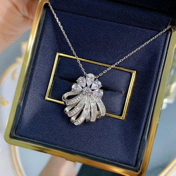 Luzury fleur diamant pendentif collier 925 en argent Sterling fête de mariage collier ras du cou pour les femmes pendentif de mariée bijoux cadeau