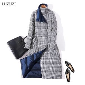 Luzuzi Double Side Dames Winter Down Jacket Fashion Long Doublebreasted Down Coat Vrouw Warm Witte Duck Down Parka 201102