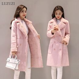 LUZUZI, chaqueta de invierno de piel de ante para mujer, abrigo largo de piel de oveja sintética gruesa a la moda, abrigo de otoño para mujer, gabardina cálida sólida