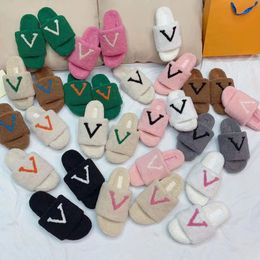 Pantoufles plates décontractées doublées de fourrure, sandales chaudes à imprimé floral, chaussures