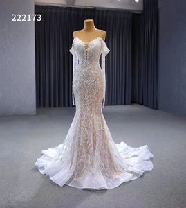 Lvory Crystals Off The Shoulder Full Sleeves Beading Wedding Dress Mermaids SM222173