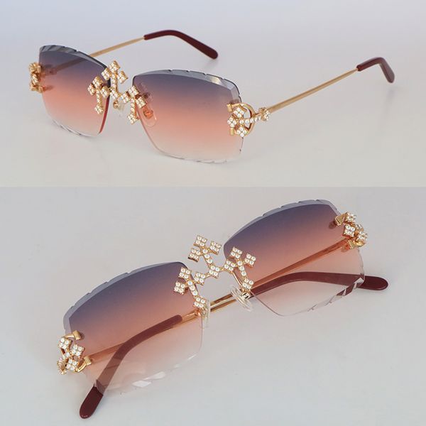 Lvpw Luxe Moissanite Diamant Ensemble Lunettes de Soleil Sans Monture pour Femmes Grosses Pierres Hommes Lunettes de Soleil Édition Limitée c Décoration Fil Cadre Designer Hommes