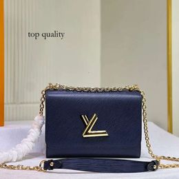 LVSE Evening Classic Twist Lock Crossbody Bag Bag Bag Bags Genuine Leather Chain Rivet Shoulse Bolss Purse de alta calidad de cuero genuino 8609