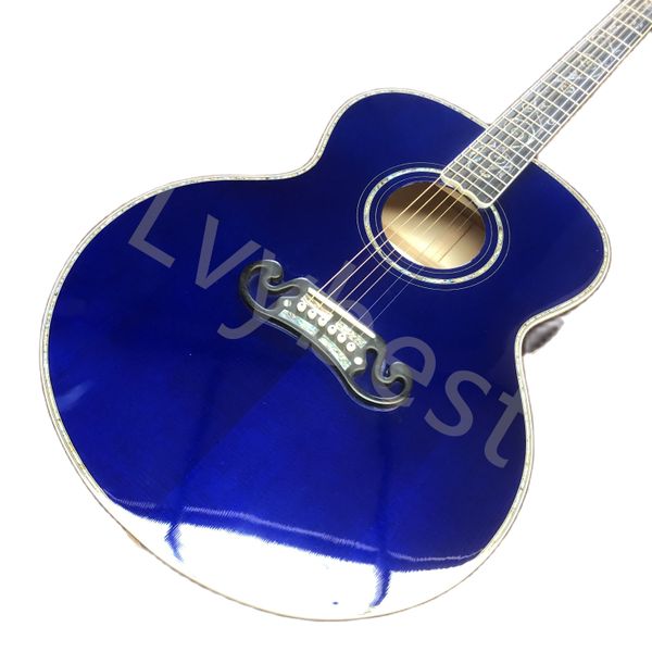 Moule Lvybest 43 pouces J200, finition peinture bleu ciel, ormeau véritable à doigts noirs incrusté de guitare acoustique en bois