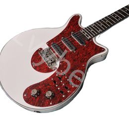 Lvybest guitare 6 cordes Burns Brian May blanc 24 frettes rouge Turtleshell Guard Burns pont trois tons