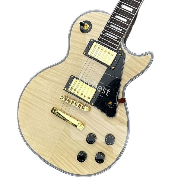 Lvybest Guitarra eléctrica clásica Color madera Piel de tigre Weneer Gold Hardware Garantía de calidad profesional Entrega gratuita a su