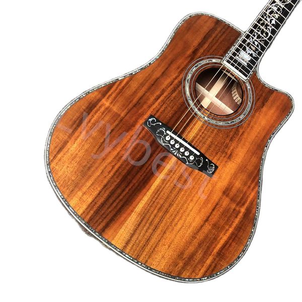 Lvybest Custom Cutaway 41 pouces Koa Wood Abalone Binding Life Tree Inlay Umbrella Logo Acoustic Guitar