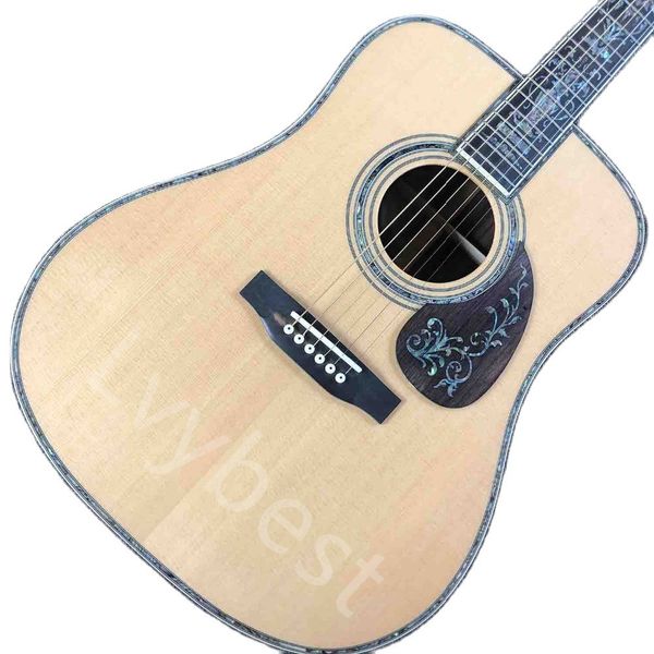 Lvybest, parte superior de abeto macizo personalizada, parte trasera de abulón, encuadernación de abulón, guitarra eléctrica acústica con incrustaciones de árbol de vida