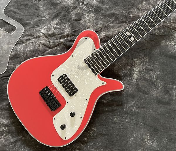 Lvybest – guitare électrique personnalisée, touche en ébène, 8 cordes, pont fixe noir, crème, perle, tortue, Pickguard, couleur rouge massif, finition satinée