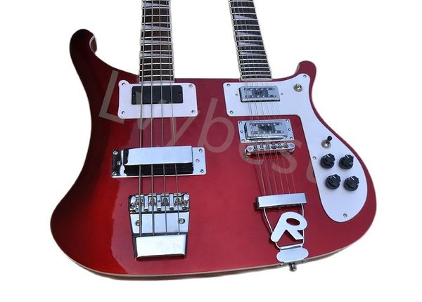 Guitare basse électrique Lvybest 12 cordes Double cou corps rouge avec matériel chromé Pickguard blanc fournir un Service personnalisé