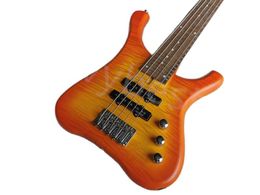 Lvybest elektrische bas gitaar oranje kleur 5 strings speciaal met vlam esdoorn fineer lichaam lengte 81 cm bieden aangepaste service