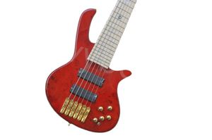 Lvybest guitare basse électrique corps rouge 6 cordes touche en érable avec matériel doré fournir un service personnalisé