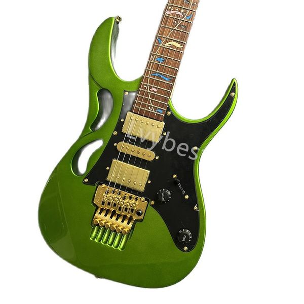 Lvybest Guitare électrique classique Double balançoire Cool Green Light Color Touche professionnelle polyvalente 24 tons