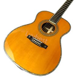 Lvybest Guitarra eléctrica Custom 40 pulgadas Om Body Series Signature Guitarra acústica amarilla