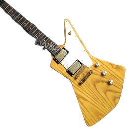 Lvybest Guitare électrique personnalisée Forme spéciale irrégulière Corps en frêne d'aulne de couleur jaune