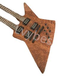 Lvybest elektrische gitaar dubbele kop elektrische gitaar 6 strings speciaal gevormde log-gekleurde burl body zwarte accessoires