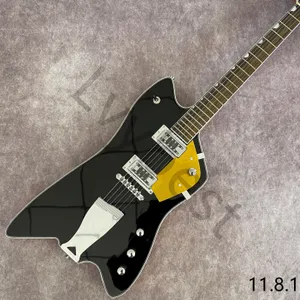 Lvybest – guitare électrique, Instrument de musique, dessus noir massif, dos naturel, longue queue, pièces chromées, Pickguard métallique doré