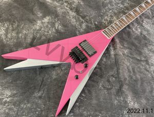 Guitarra eléctrica Lvybest, rosa y plata, forma de V, piezas negras, un tono Vlume, una pastilla de puente, SE PUEDE PERSONALIZAR