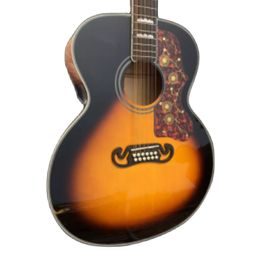Lvybest Guitarra eléctrica Cara de abeto Parte trasera de arce. SJ200VS 12 cuerdas 43 pulgadas color sol