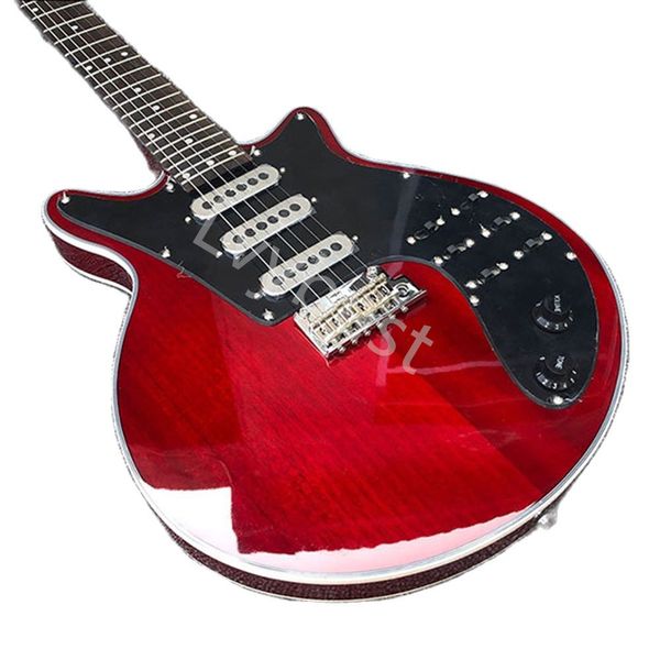 Lvybest Guitare électrique 6 cordes de haute qualité Rouge Corps en bois massif Noir Pickguard