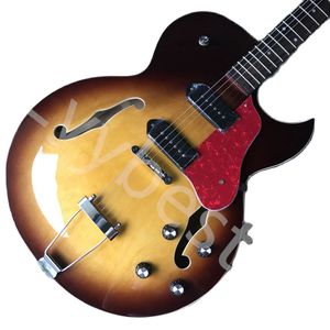 Lvybest L-5 Jazz Hollow Body Guitare électrique Touche en palissandre 2 micros P90 2 trous F Dark sunburst