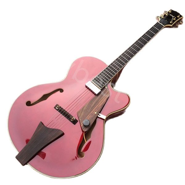 Lvybest L-5 Jazz Guitarra eléctrica de cuerpo hueco Diapasón de palisandro Una pastilla 2 agujeros F ROJO