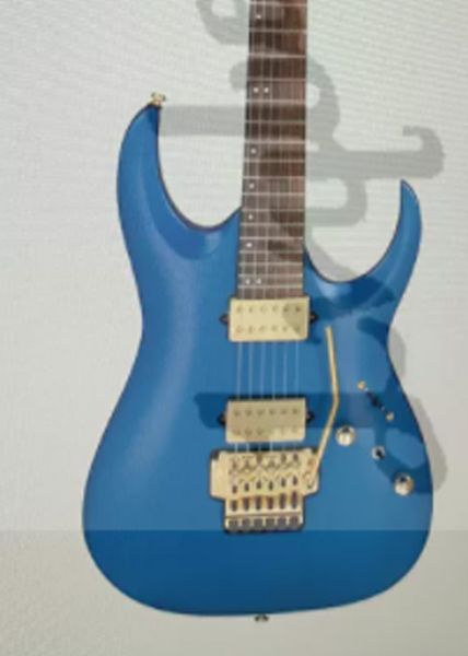 lvybest logo propre conçu sha guitare électrique pièces d'or micros de couverture d'or pas d'anneaux manche en érable rôti main gauche couleur bleue