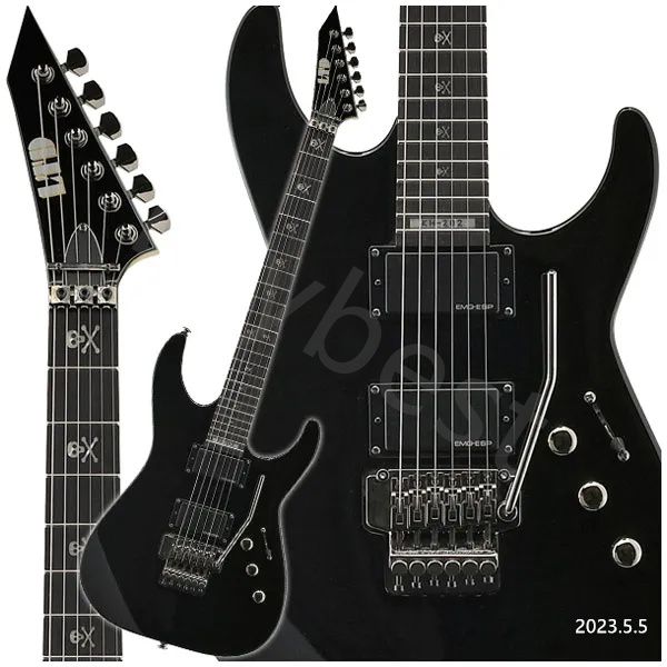 Lvybest LTD KH 202 Kirk Hammett Distressed Black Guitare électrique Copie active Micros EMG Black Floyd Rose Tremolo Cordier Skull Bones Inlay