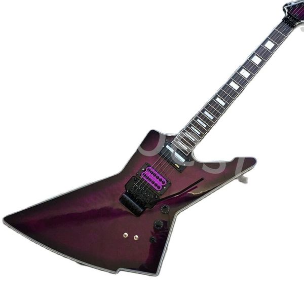 Lvybest Purple Guitare électrique en placage d'érable matelassé FR Bridge 24