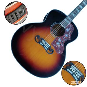 Guitare acoustique modèle Lvybest SJ200 en stock! peut être expédiée immédiatement VS couleur avec Fishman EQ avec pièces en or Pickguard