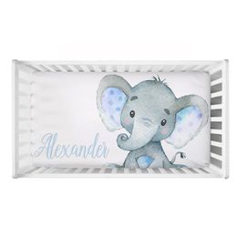 Lvyziho Baby Boy Crib Sheet Set, Custom Name Blue Elephant Cirb Bedding Set, Baby Shower Gift Bedding Set