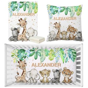 Lvyziho aangepaste naam schattige jungle dieren groene baby beddengoed set verjaardagscadeau peuter douche 240325