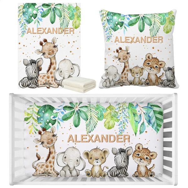 LVYZIHO Nom personnalisé Animaux mignons Animaux Greenery Baby Liberding Set Gift Gift Toddler Shower 240325