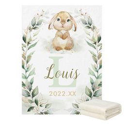 Lvyziho gepersonaliseerd schattig konijnen konijn groen goud babydeken - 30x40 / 48x60 / 60x80 inch - fleece deken