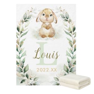 Lvyziho Personnalized mignon lapin de lapin Greenery Gold Baby Blanket - 30x40 / 48x60 / 60x80 pouces - Couverture polaire