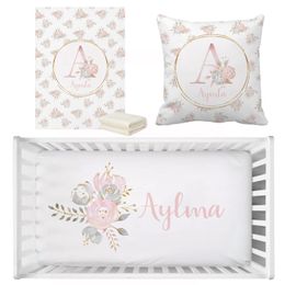 Lvyziho nombre personalizado Rush Gold Floral Bedding Set Regalo de cumpleaños Juego de ropa de cama de regalo para bebés Baby Shower Juego de ropa de cama 240328