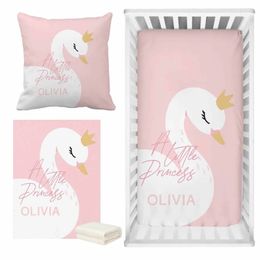 LVYZIHO rose mignon cygne berceau drap ensemble nom personnalisé bébé fille literie douche cadeau 240313