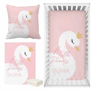 LVYZIHO rose mignon cygne berceau drap ensemble nom personnalisé bébé fille berceau ensemble de literie bébé douche cadeau ensemble de literie 240219