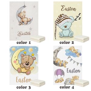 LVYZIHO Sleeping Bear Sleep on Moon Nom personnalisé 30x40 48x60 60x80 pouces Couverture polaire 220712