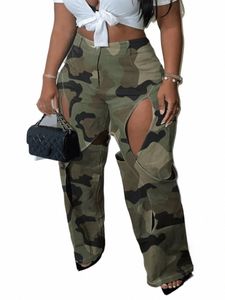 lw Camo évider pantalon multicolore décontracté lâche camouflage imprimé streetwear Y2K pantalon cargo pour femme découpe pantalon large P8NE #