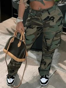 LW High Taille Camo Multicolor Cargo Pants XS-5XL Street Casual Side Pocket Camouflage Women Streetwears Straight Lady Trousers 240510