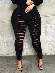 LW Mid Taille High Rettery gescheurde vaste skinny jeans zomer elastische broek sexy magere denim potloodbroek 240412
