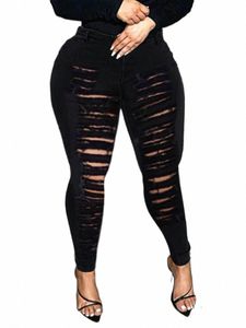 LW Plain Trendy Denim Mid Taille High Stretch Ripped Solid Skinny Jeans Hollow-Out Street Skinny Fi Crayon Pantalon pour les femmes X0a1 #