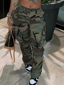 LW grande taille imprimé camouflage poche latérale pantalon Cargo camouflage taille moyenne décontracté femmes pantalons de camouflage réguliers loisirs dame pantalon