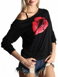 LW Plus Taille Casual Lip Print Sweat à capuche 2023 Femmes Basic Lg Manches Drop Épaule Coupe régulière Automne Hiver Sweatshirts g4CY #